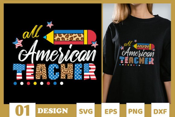 All American Teacher American Flag SVG Graphics