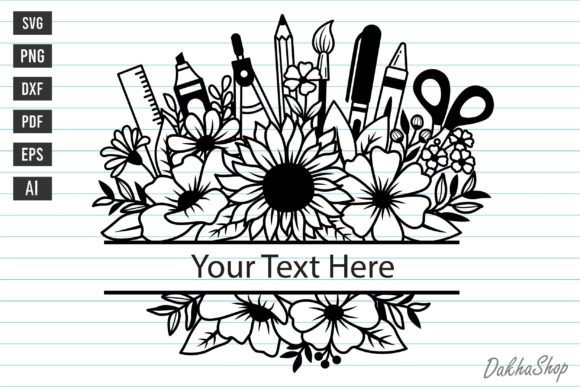 Floral Teacher Split Monogram Svg
